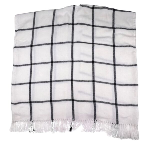The Loft Shawl One Size Grid Pattern Plaid Soft Knit Open Front Boho Fringe Wrap - Picture 2 of 8